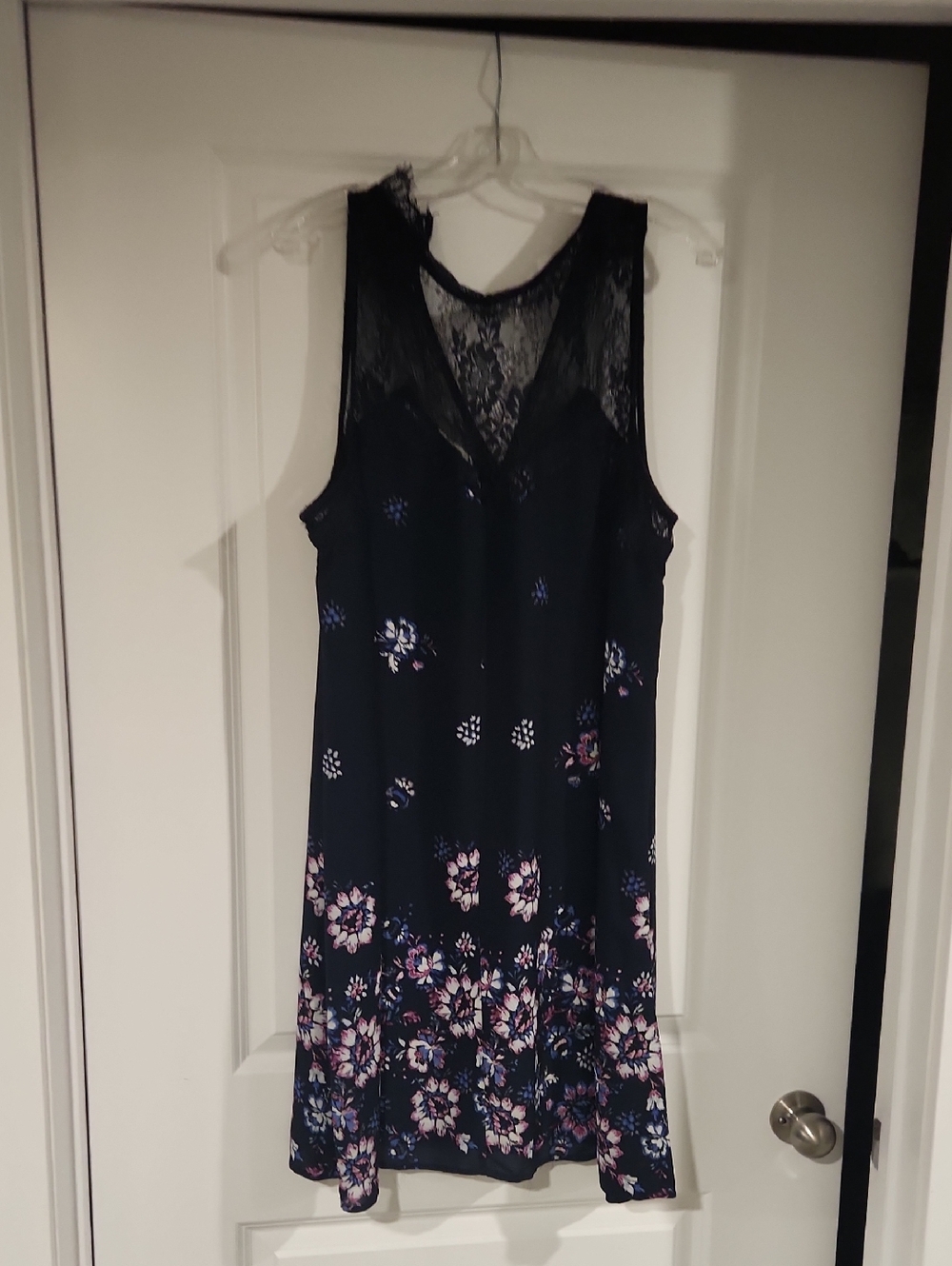 Navy Floral Lace-Trim Sleeveless Dress